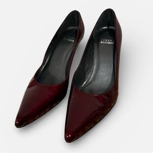 Stuart Weitzman Burgundy Red Patent Leather Pointed Toe Heels w/ Dust Bag 5.5W
